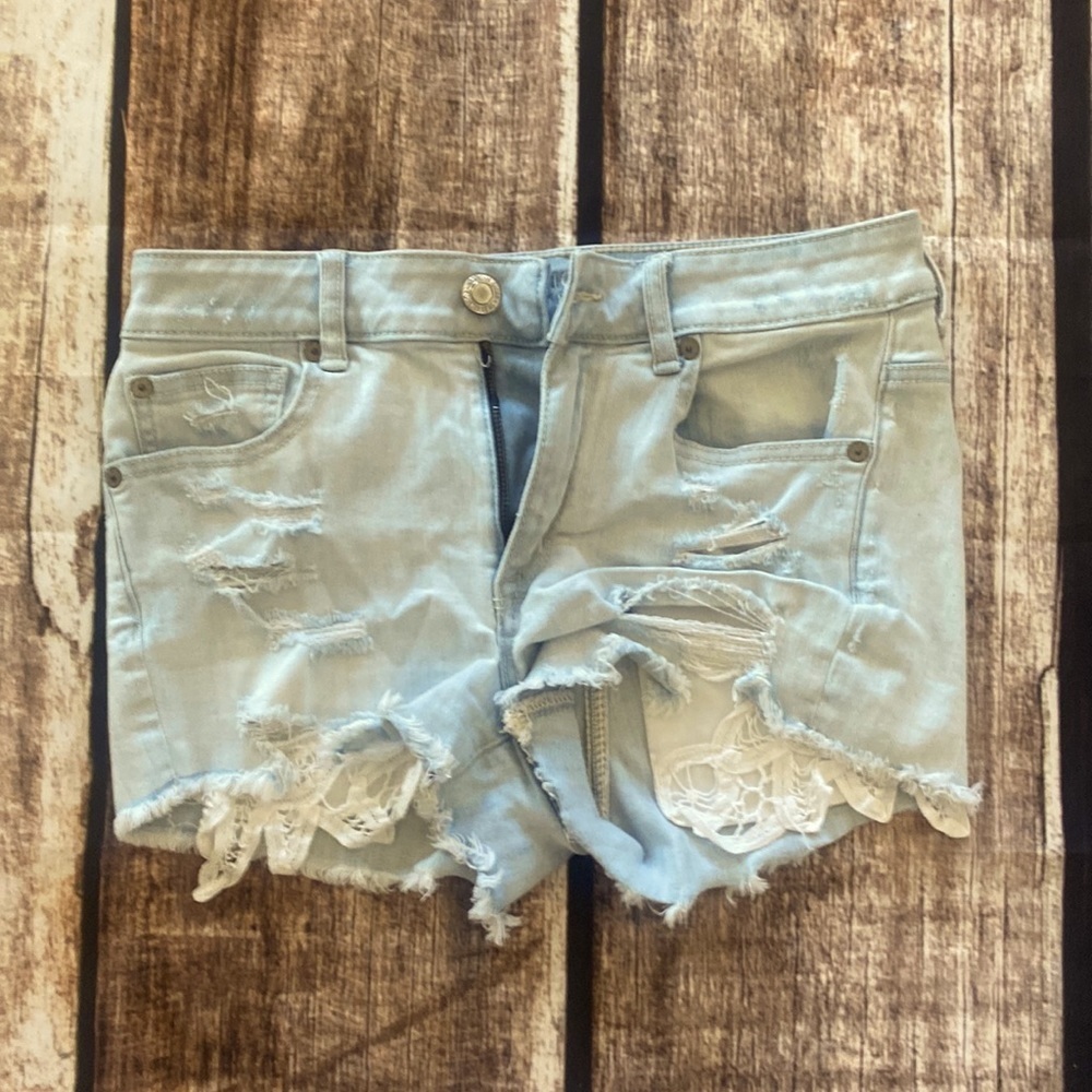 AEO Sz 4 hi rise light blue shorties